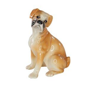 Vintage Enesco Seagull Boxer Dog Figurine Porcelain Fawn Color